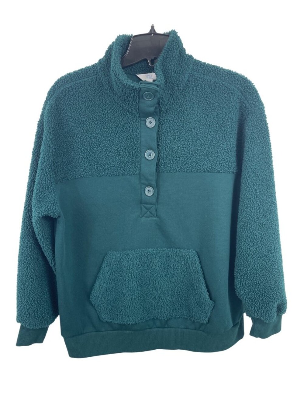 Time And Tru Womens Sherpa Fleece Pullover Sweater Green Size Large